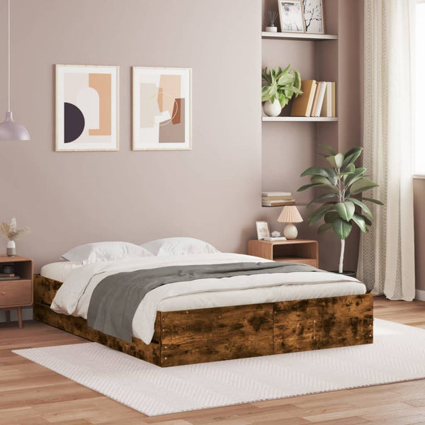 vidaXL Bed Frame with Drawers Smoked Oak 150x200cm Engineered Wood