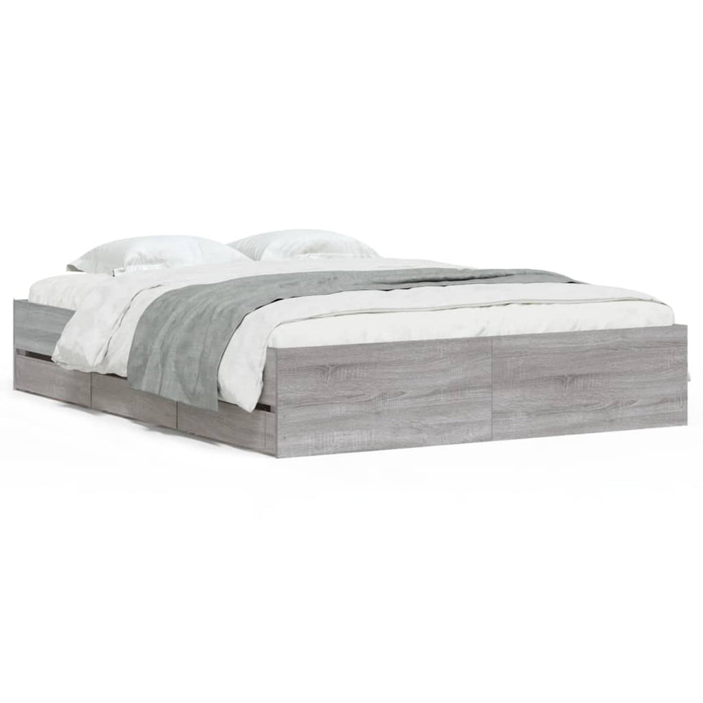 vidaXL Bed Frame with Drawers Grey Sonoma 150x200 cm Engineered Wood