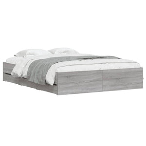 vidaXL Bed Frame with Drawers Grey Sonoma 150x200 cm Engineered Wood