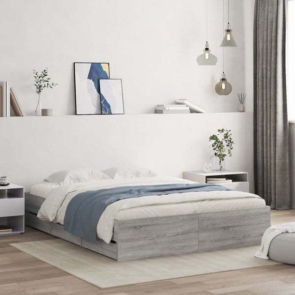 vidaXL Bed Frame with Drawers Grey Sonoma 150x200 cm Engineered Wood