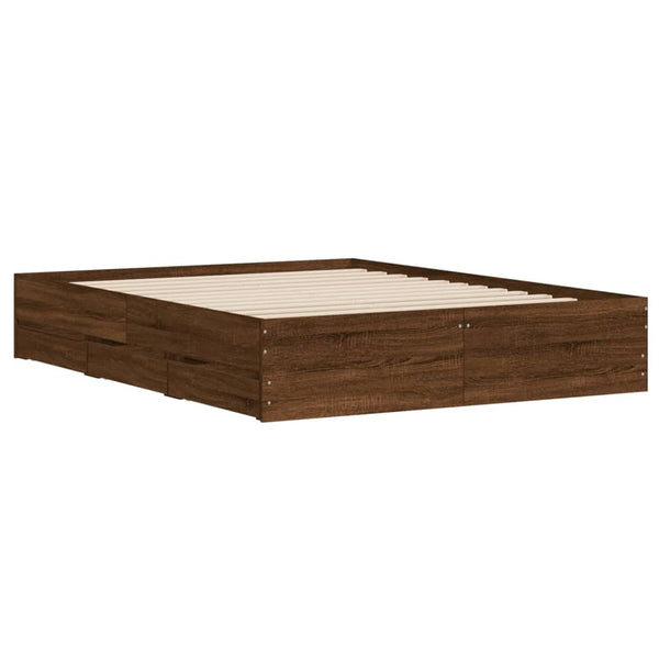 vidaXL Bed Frame with Drawers Brown Oak-Effect 150x200 cm