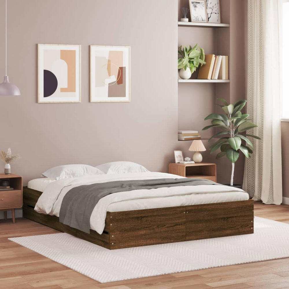 vidaXL Bed Frame with Drawers Brown Oak-Effect 150x200 cm