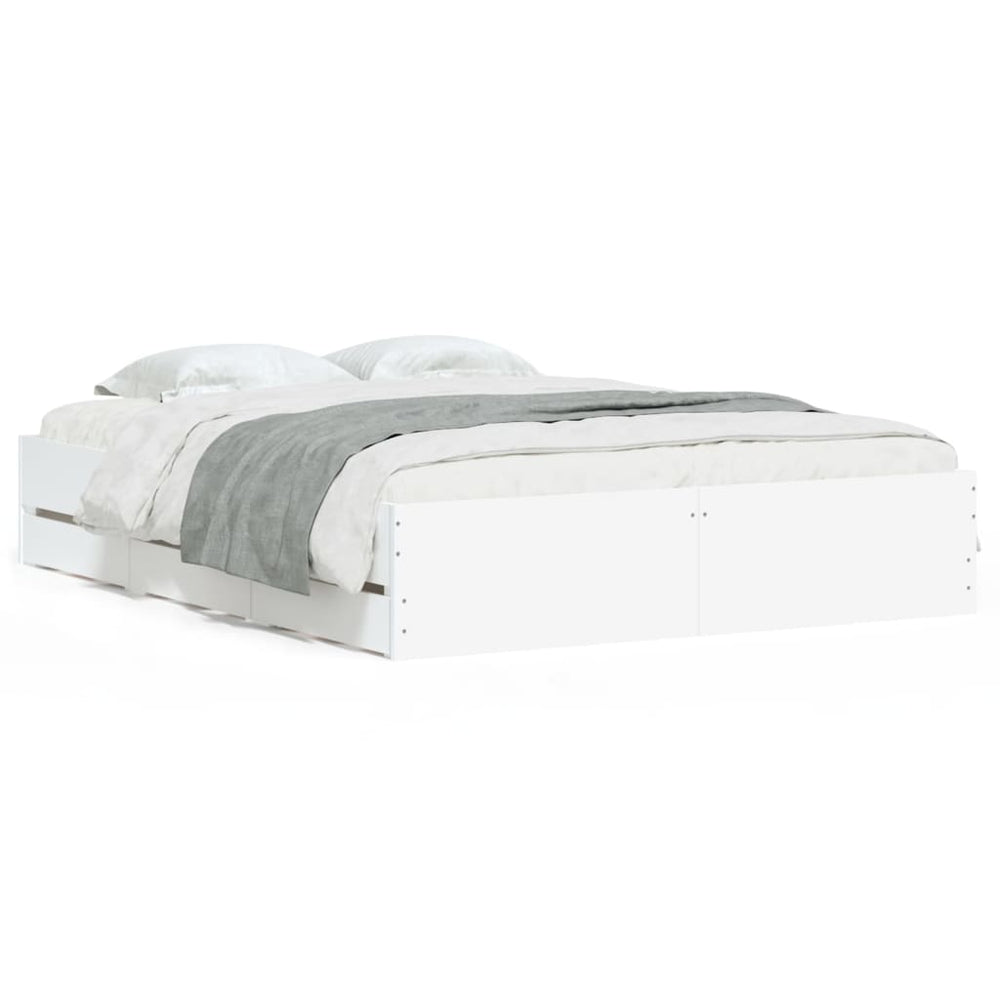 vidaXL Bed Frame with Drawers White 140x200 cm Engineered Wood