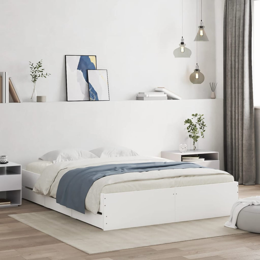 vidaXL Bed Frame with Drawers White 140x200 cm Engineered Wood