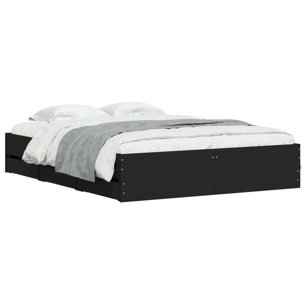 vidaXL Bed Frame with Drawers Black 140x200 cm Engineered Wood