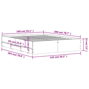 vidaXL Bed Frame with Drawers Black 140x200 cm Engineered Wood