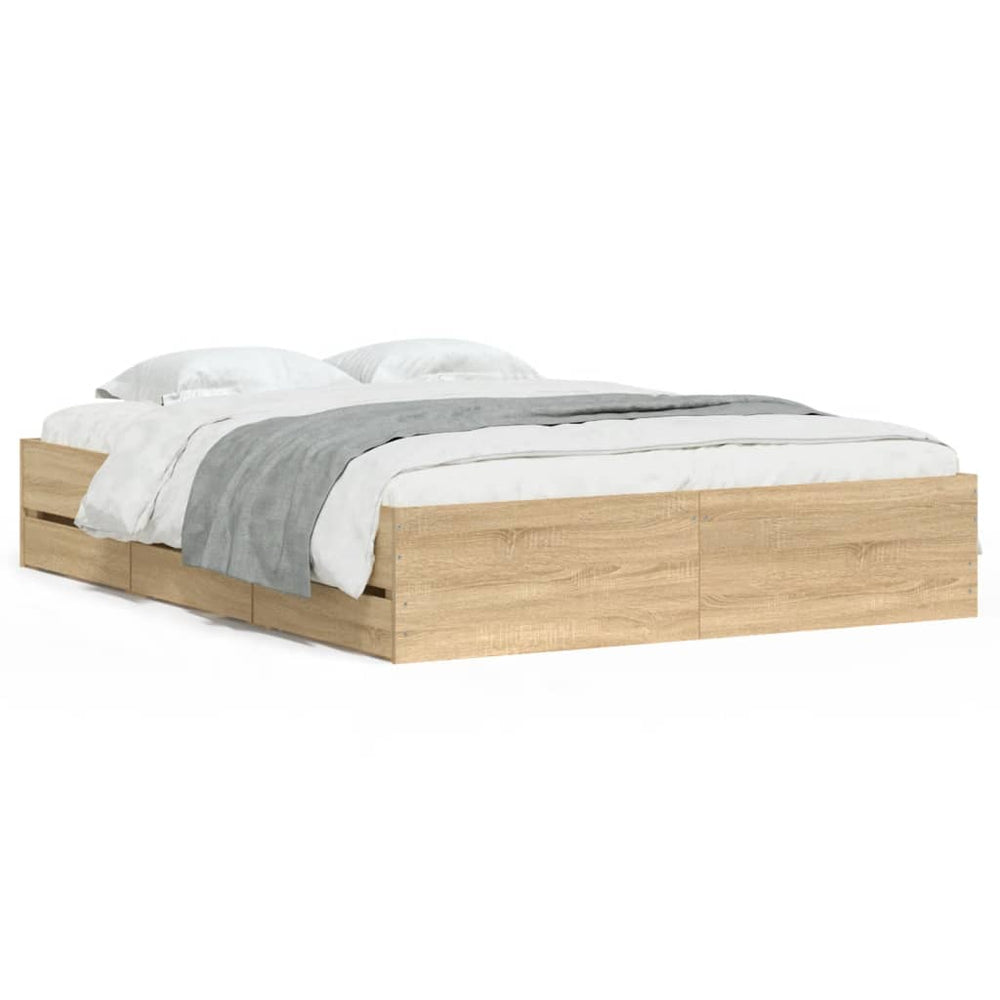 vidaXL Bed Frame with Drawers Sonoma Oak 140x200cm Engineered Wood