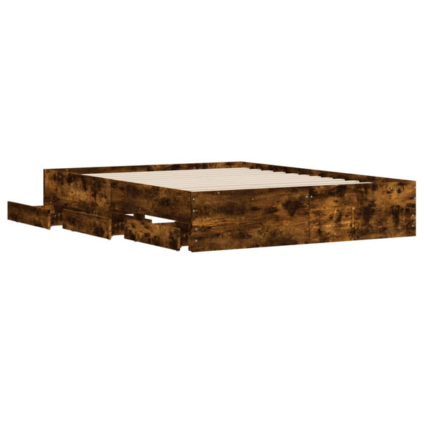 vidaXL Bed Frame with Drawers Smoked Oak 140x200cm Engineered Wood