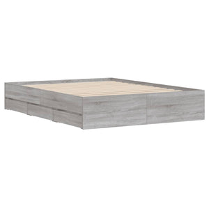 vidaXL Bed Frame with Drawers Grey Sonoma 140x200 cm Engineered Wood