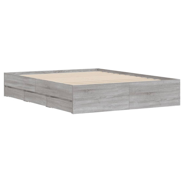 vidaXL Bed Frame with Drawers Grey Sonoma 140x200 cm Engineered Wood