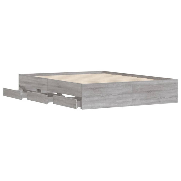 vidaXL Bed Frame with Drawers Grey Sonoma 140x200 cm Engineered Wood