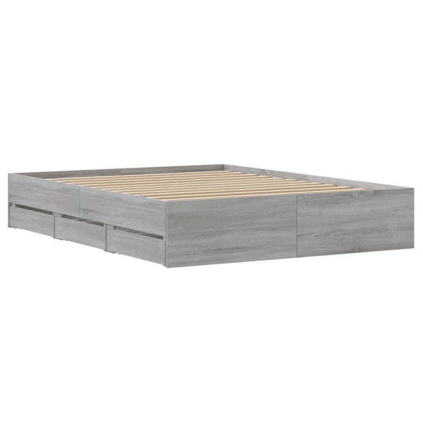 vidaXL Bed Frame with Drawers Grey Sonoma 140x200 cm Engineered Wood