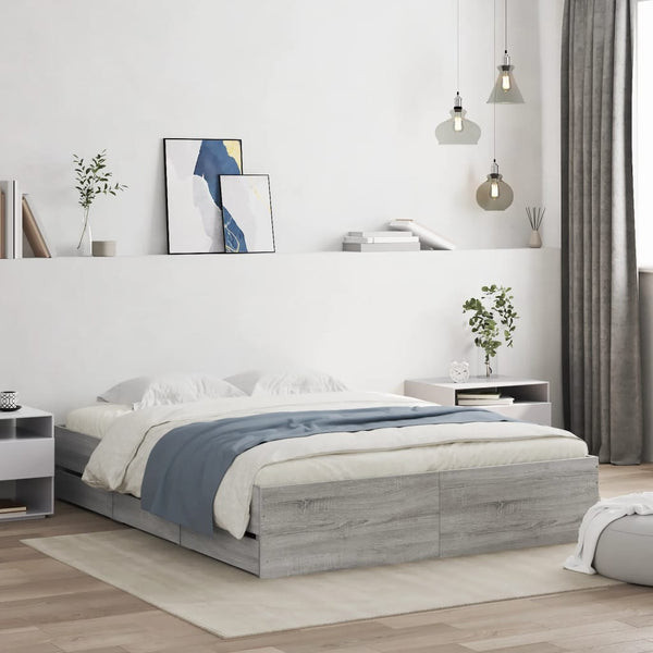 vidaXL Bed Frame with Drawers Grey Sonoma 140x200 cm Engineered Wood