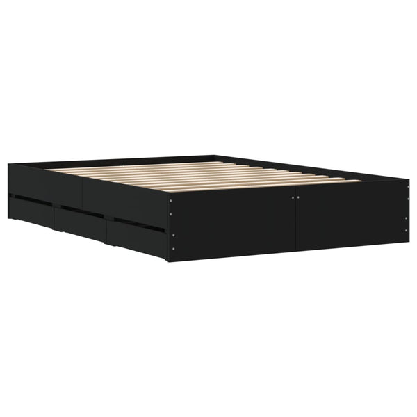 vidaXL Bed Frame with Drawers Black 120x200 cm Engineered Wood