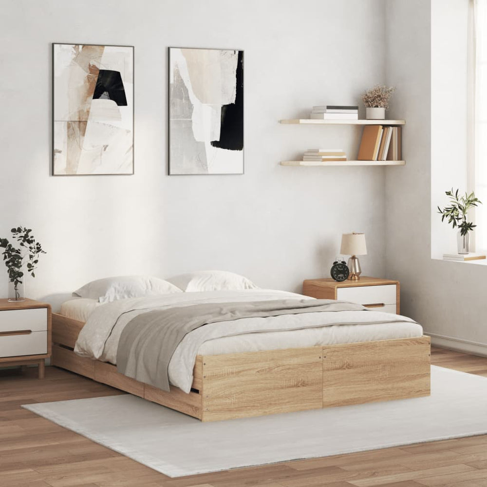 vidaXL Bed Frame with Drawers Sonoma Oak 120x200cm Engineered Wood