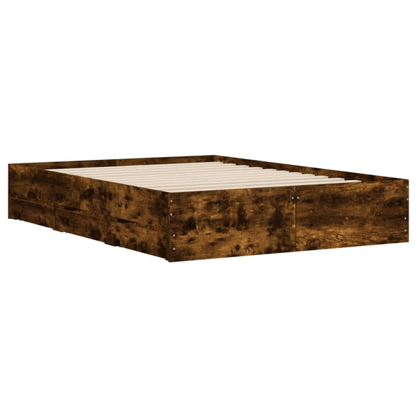 vidaXL Bed Frame with Drawers Smoked Oak 120x200cm Engineered Wood