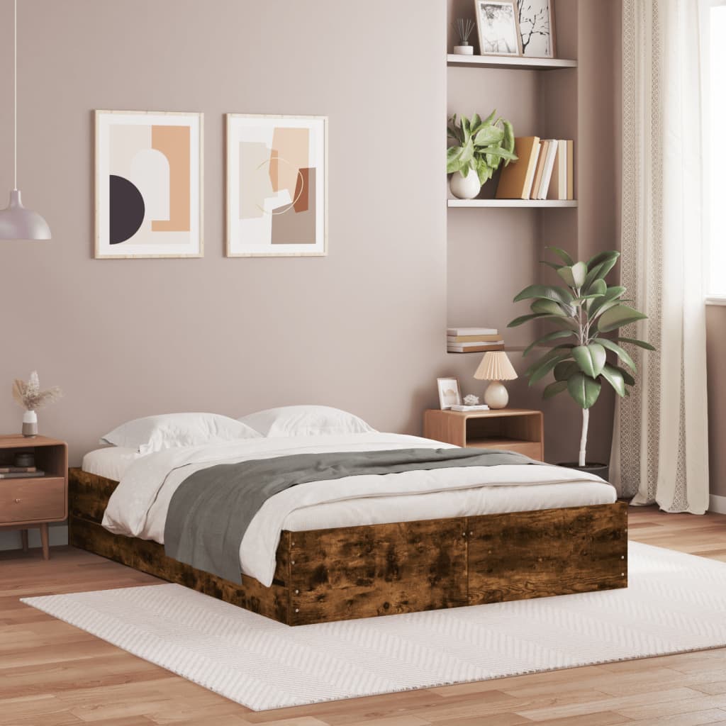 vidaXL Bed Frame with Drawers Smoked Oak 120x200cm Engineered Wood
