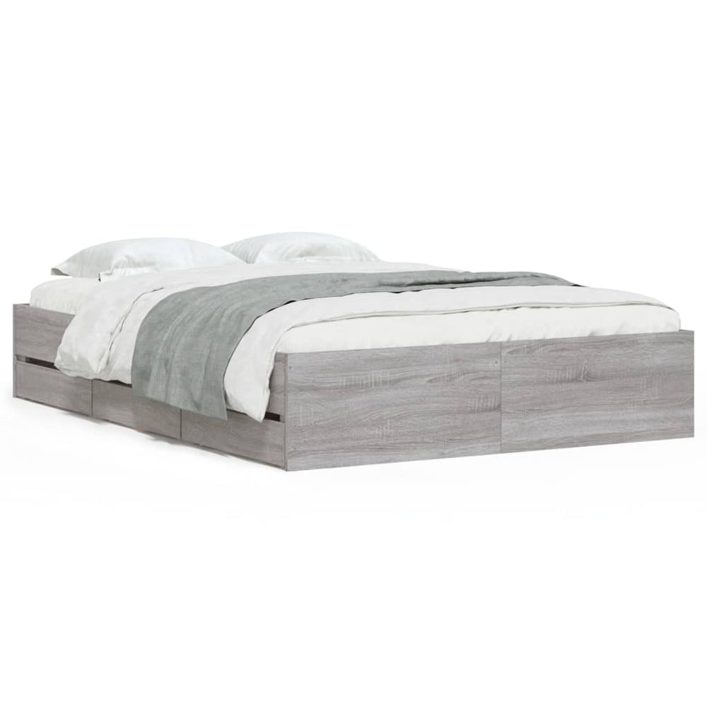 vidaXL Bed Frame with Drawers Grey Sonoma 120x200 cm Engineered Wood