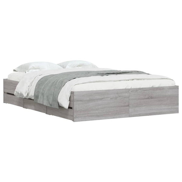 vidaXL Bed Frame with Drawers Grey Sonoma 120x200 cm Engineered Wood