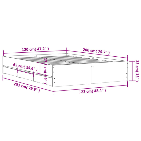 vidaXL Bed Frame with Drawers Grey Sonoma 120x200 cm Engineered Wood