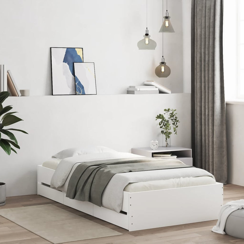 vidaXL Bed Frame with Drawers White 100x200 cm Engineered Wood