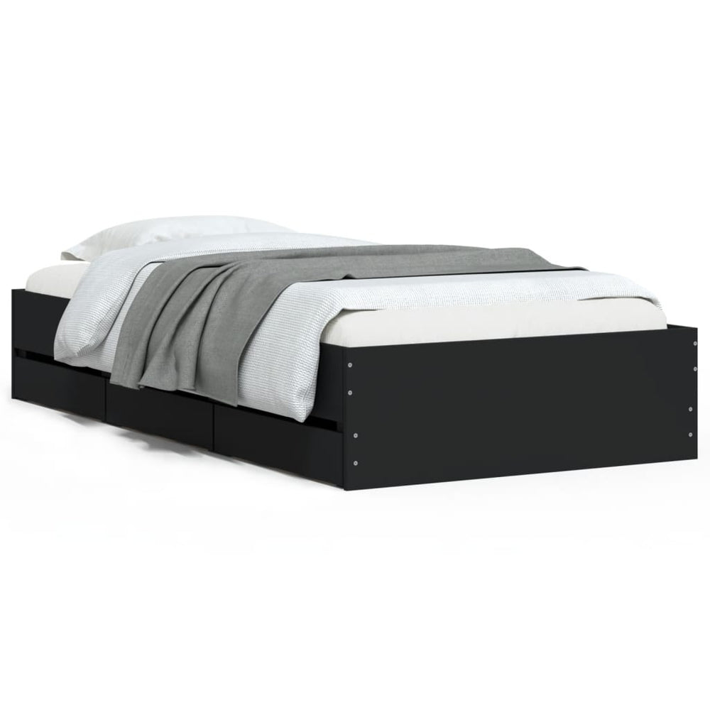 vidaXL Bed Frame with Drawers Black 100x200 cm Engineered Wood