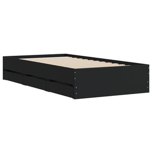 vidaXL Bed Frame with Drawers Black 100x200 cm Engineered Wood