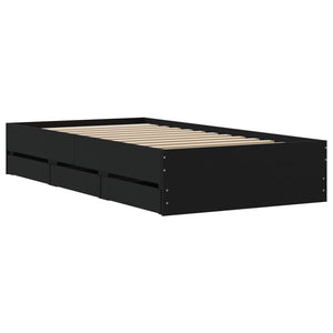 vidaXL Bed Frame with Drawers Black 100x200 cm Engineered Wood
