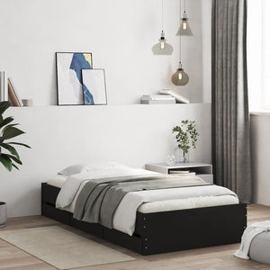 vidaXL Bed Frame with Drawers Black 100x200 cm Engineered Wood