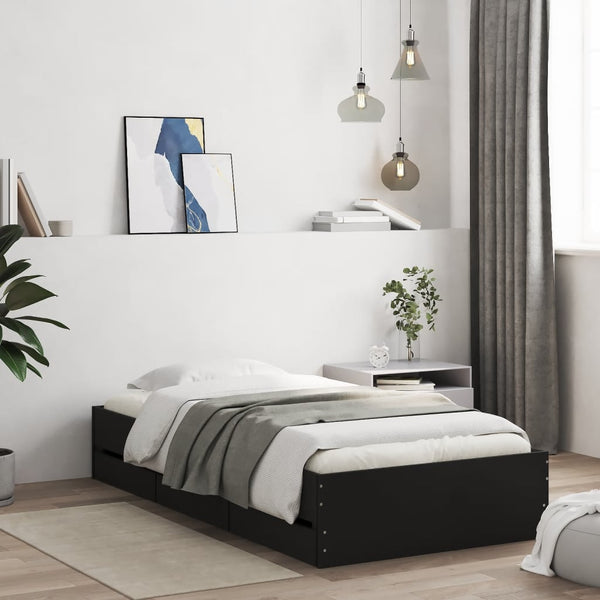 vidaXL Bed Frame with Drawers Black 100x200 cm Engineered Wood