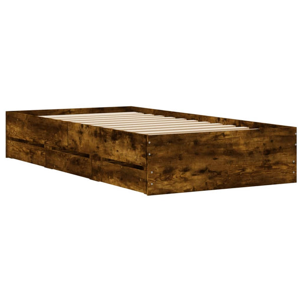 vidaXL Bed Frame with Drawers Smoked Oak 100x200cm Engineered Wood