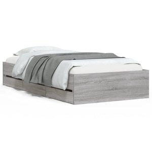 vidaXL Bed Frame with Drawers Grey Sonoma 100x200 cm Engineered Wood