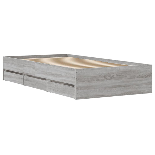 vidaXL Bed Frame with Drawers Grey Sonoma 100x200 cm Engineered Wood