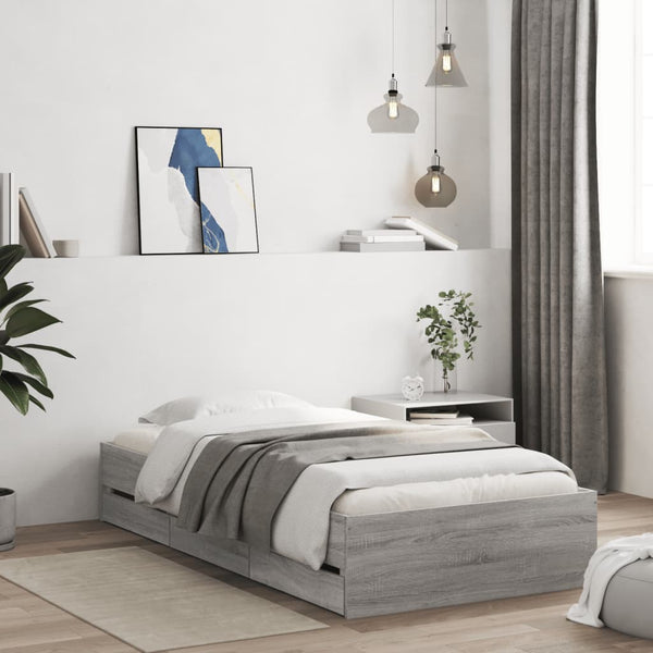 vidaXL Bed Frame with Drawers Grey Sonoma 100x200 cm Engineered Wood