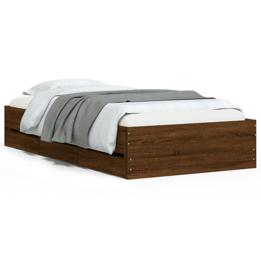 vidaXL Bed Frame with Drawers Brown Oak-look 100x200 cm