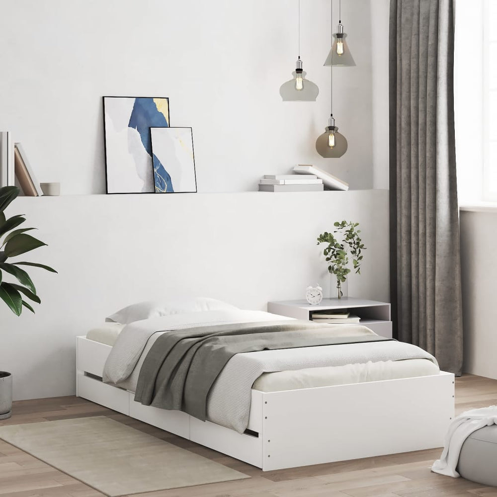 vidaXL Bed Frame with Drawers White 90x200 cm Engineered Wood