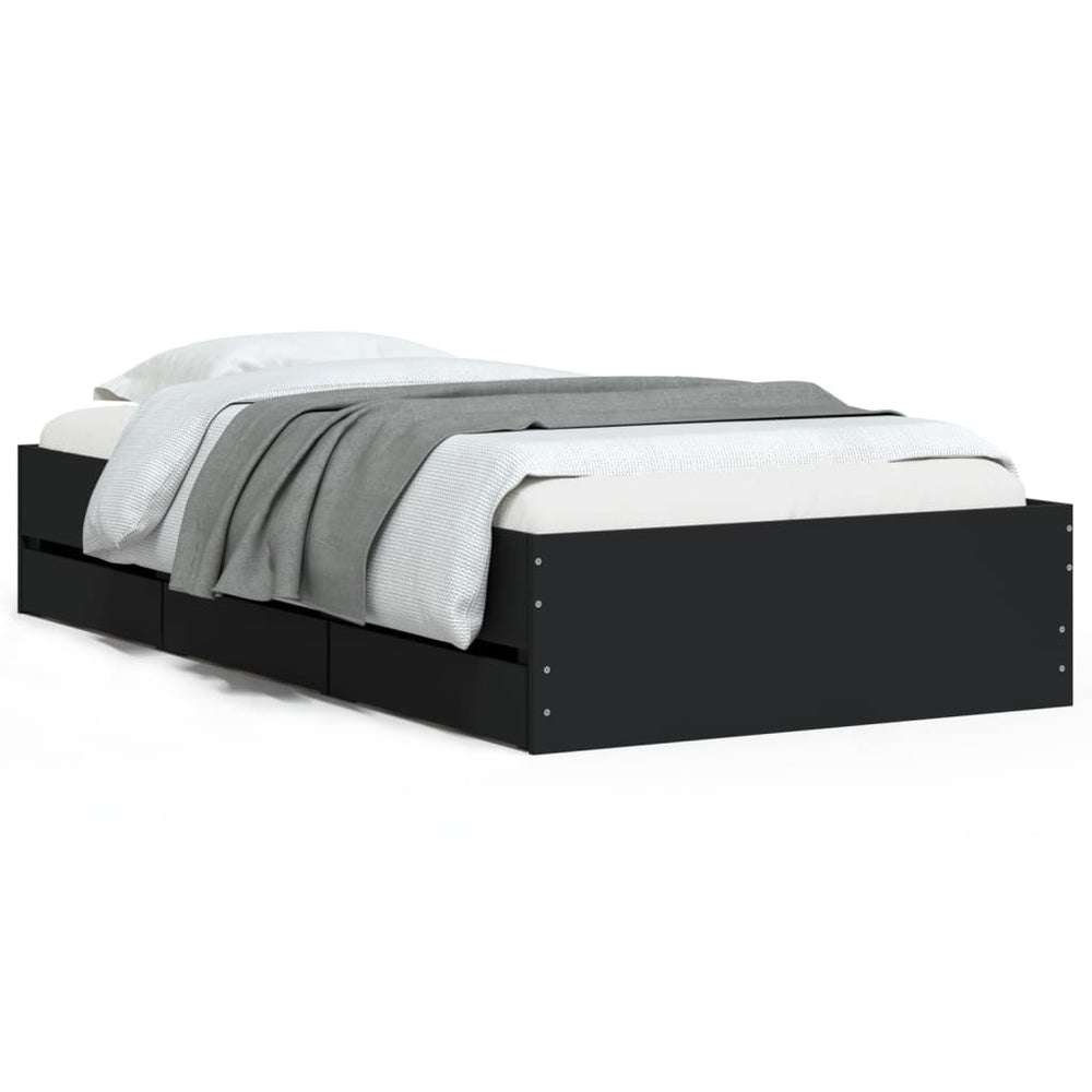 vidaXL Bed Frame with Drawers Black 90x200 cm Engineered Wood