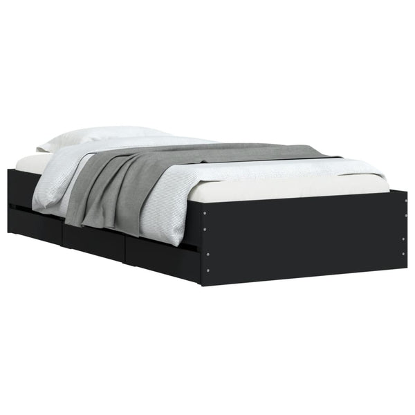 vidaXL Bed Frame with Drawers Black 90x200 cm Engineered Wood