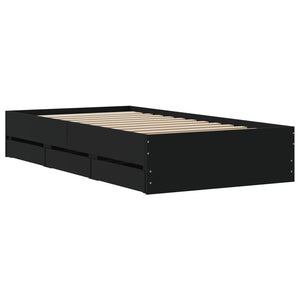 vidaXL Bed Frame with Drawers Black 90x200 cm Engineered Wood