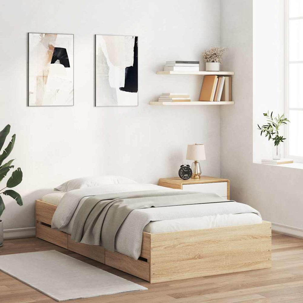 vidaXL Bed Frame with Drawers Sonoma Oak 90x200cm Engineered Wood