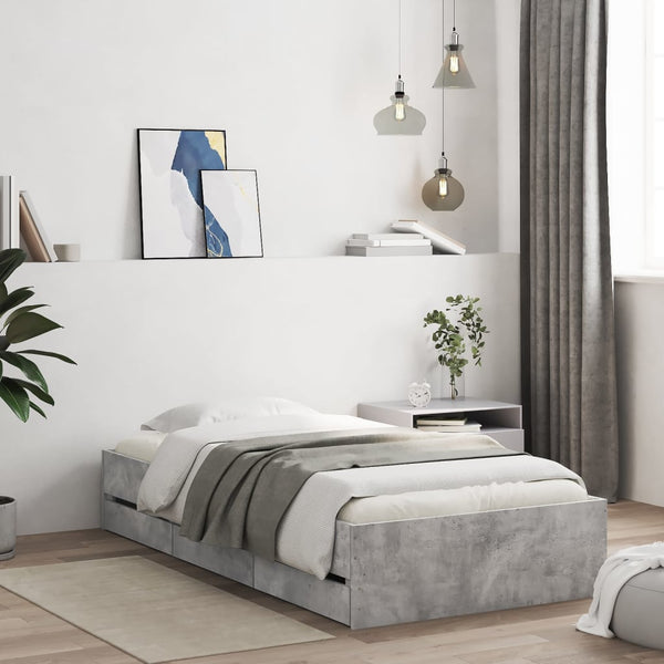 vidaXL Bed Frame with Drawers Concrete Grey 90x200 cm Engineered Wood