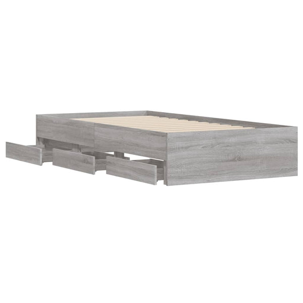 vidaXL Bed Frame with Drawers Grey Sonoma 90x200 cm Engineered Wood