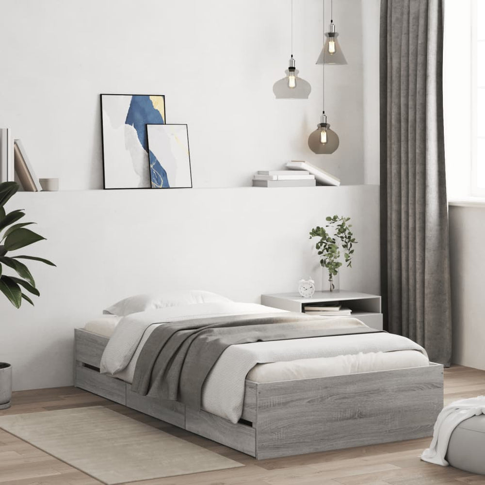 vidaXL Bed Frame with Drawers Grey Sonoma 90x200 cm Engineered Wood
