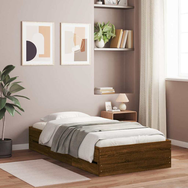 vidaXL Bed Frame with Drawers Brown Oak-Effect 90x200 cm