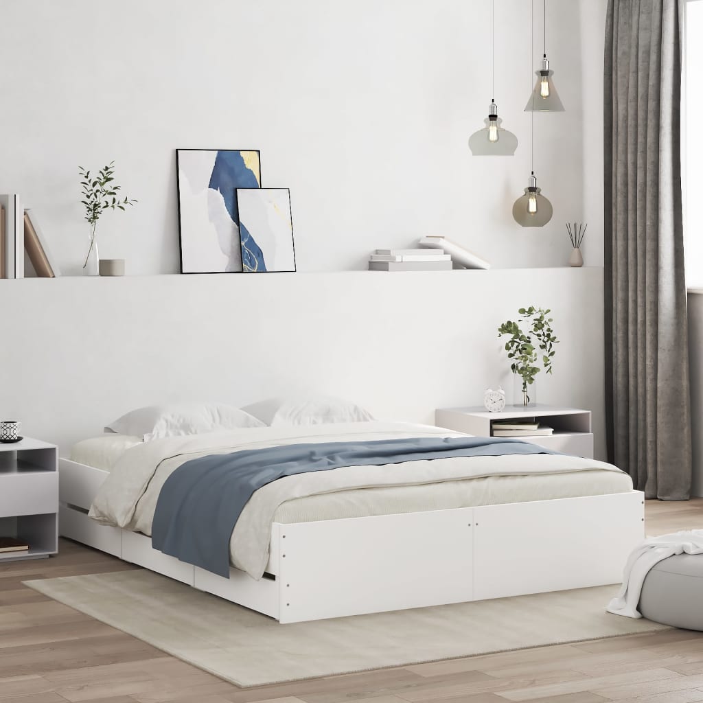 vidaXL Bed Frame with Drawers White 140x190 cm Engineered Wood