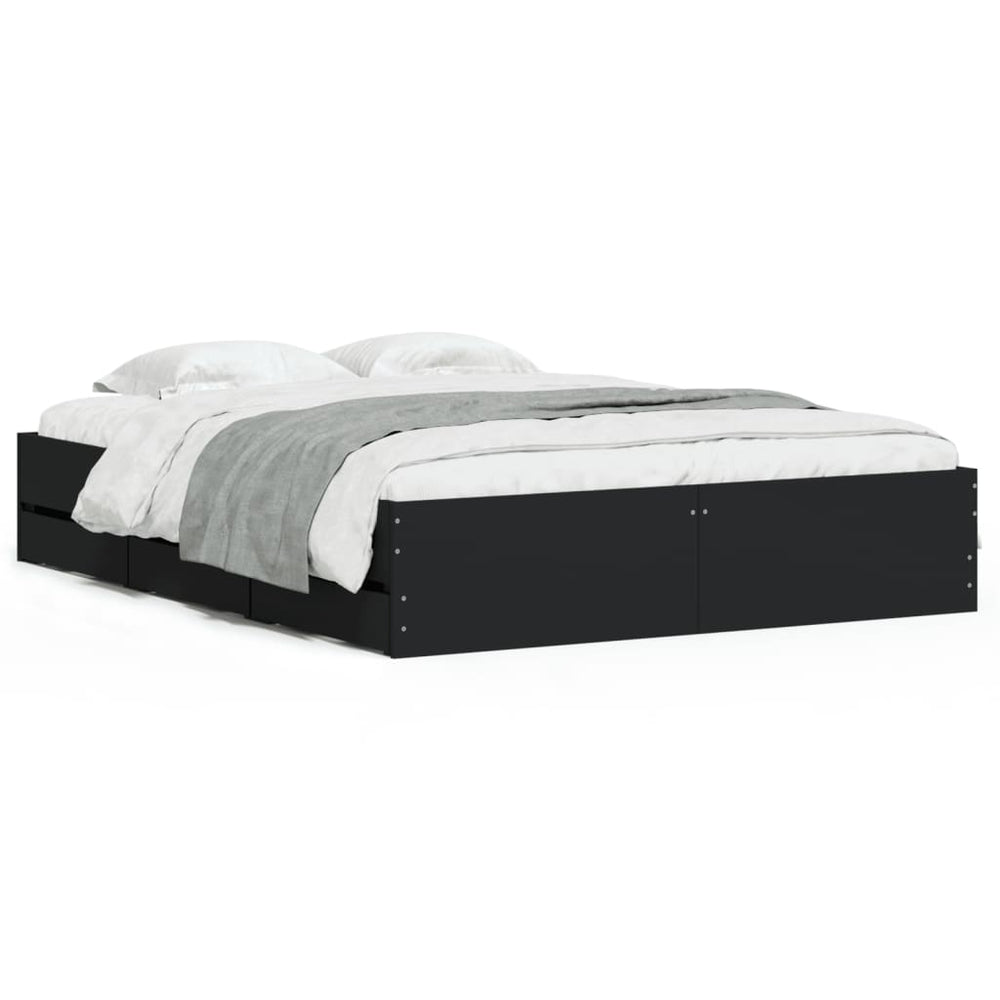 vidaXL Bed Frame with Drawers Black 140x190 cm Engineered Wood
