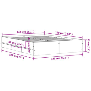 vidaXL Bed Frame with Drawers Black 140x190 cm Engineered Wood