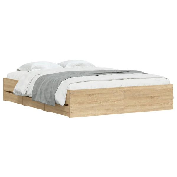 vidaXL Bed Frame with Drawers Sonoma Oak 140x190cm Engineered Wood