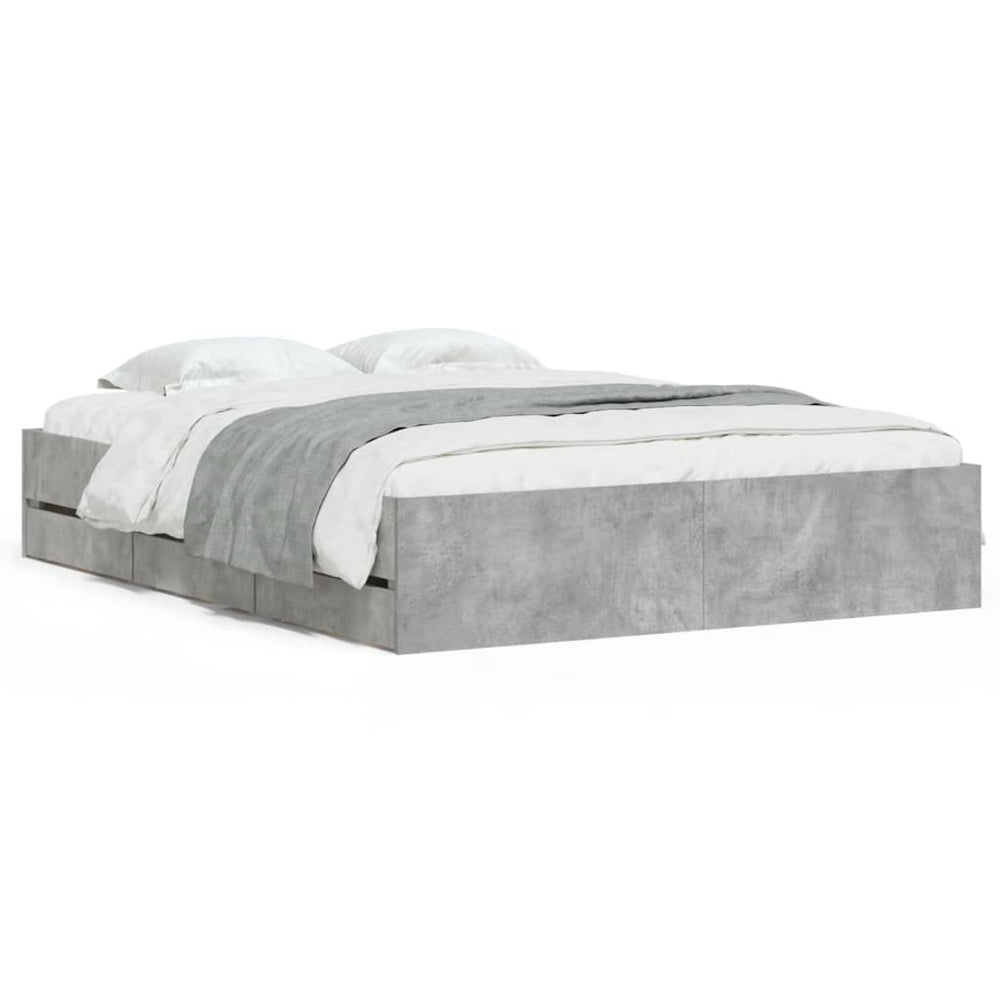 vidaXL Bed Frame with Drawers Concrete Grey 140x190 cm Engineered Wood