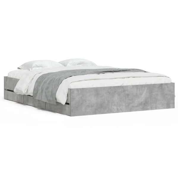 vidaXL Bed Frame with Drawers Concrete Grey 140x190 cm Engineered Wood